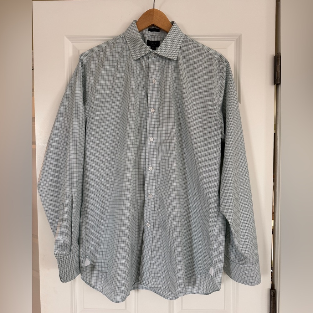 Men’s J Crew Ludlow Dress Shirt, Size 16/35, classic fit green/black check, EUC